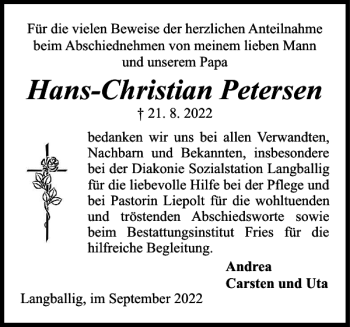 Traueranzeige von Hans-Christian Petersen von Flensburger Tageblatt