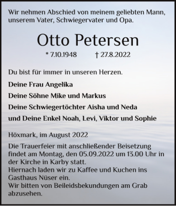 Traueranzeige von Otto Petersen von Schlei-Bote
