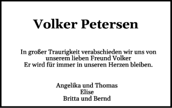Traueranzeige von Volker Petersen von Flensburger Tageblatt