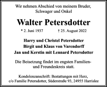 Traueranzeige von Walter Petersdotter von Flensburger Tageblatt