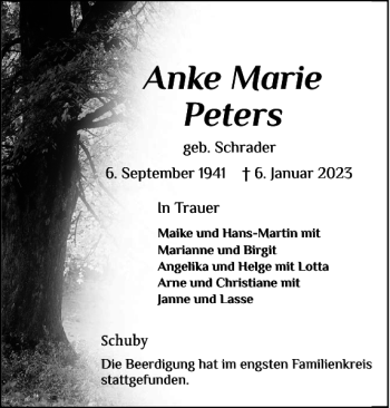 Traueranzeige von Anke Marie Peters von Schleswiger Nachrichten