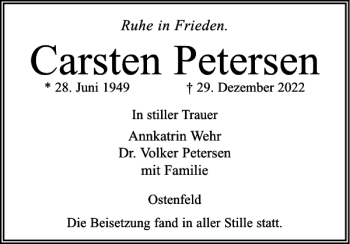 Traueranzeige von Carsten Petersen von Husumer Nachrichten