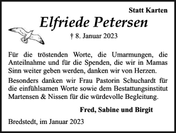 Traueranzeige von Elfriede Petersen von Husumer Nachrichten