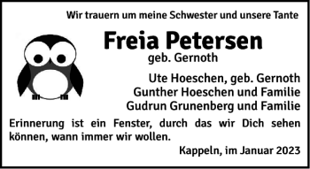 Traueranzeige von Freia Petersen von Flensburger Tageblatt