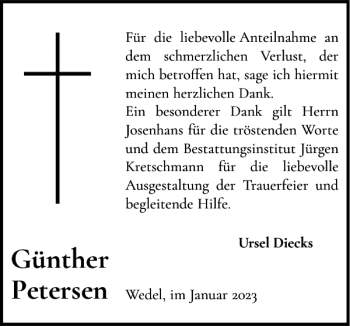 Traueranzeige von Günther Petersen von Wedel-Schulauer Tageblatt