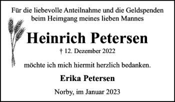 Traueranzeige von Heinrich Petersen von Eckernförder Zeitung