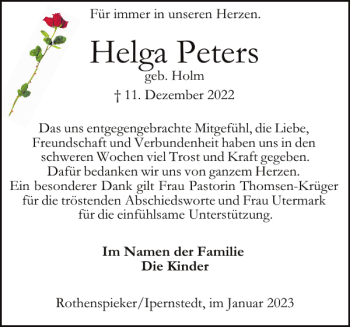 Traueranzeige von Helga Peters von Husumer Nachrichten