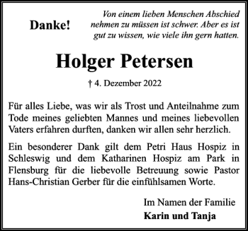 Traueranzeige von Holger Petersen von Flensburger Tageblatt