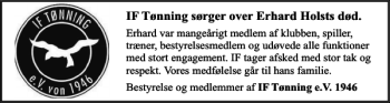 Traueranzeige von IF Tønning sørger over Erhard Holsts død  von Husumer Nachrichten