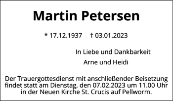 Traueranzeige von Martin Petersen von Husumer Nachrichten
