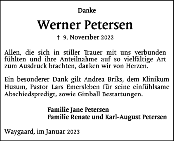 Traueranzeige von Werner Petersen von Nordfriesland Tageblatt