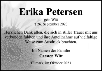 Traueranzeige von Erika Petersen von Eckernförder Zeitung