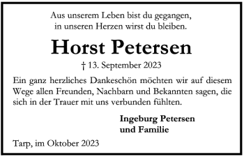 Traueranzeige von Horst Petersen von Flensburger Tageblatt