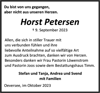 Traueranzeige von Horst Petersen von Flensburger Tageblatt