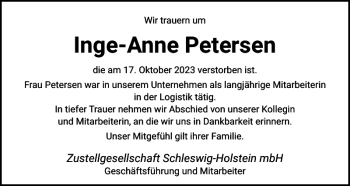Traueranzeige von Inge-Anne Petersen von Husumer Nachrichten