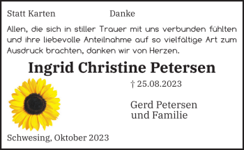 Traueranzeige von Ingrid Christine Petersen von Husumer Nachrichten