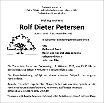 Traueranzeige von Rolf Dieter Petersen von Eckernförder Zeitung