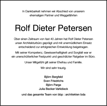Traueranzeige von Rolf Dieter Petersen von Eckernförder Zeitung