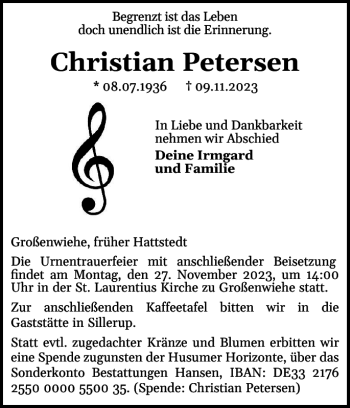 Traueranzeige von Christian Petersen von Flensburger Tageblatt