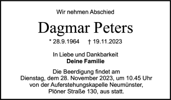 Traueranzeige von Dagmar Peters von Holsteinischer Courier