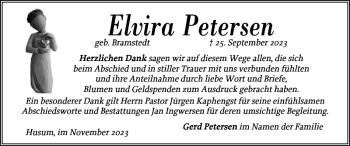Traueranzeige von Elvira Petersen von Husumer Nachrichten