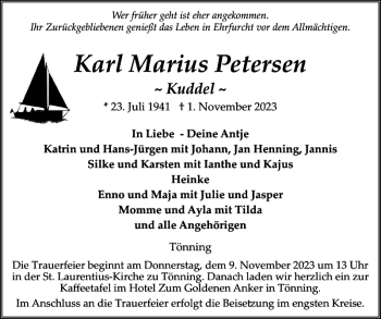 Traueranzeige von Karl Marius Petersen von Husumer Nachrichten