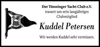Traueranzeige von Kuddel Petersen von Husumer Nachrichten
