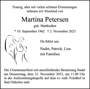 Traueranzeige von Martina Petersen von Stormarner Tageblatt