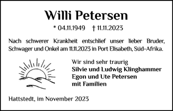 Traueranzeige von Willi Petersen von Husumer Nachrichten