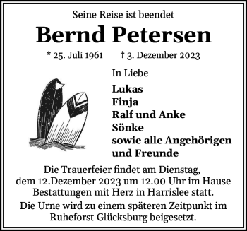 Traueranzeige von Bernd Petersen von Flensburger Tageblatt