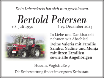 Traueranzeige von Bertold Petersen von Husumer Nachrichten