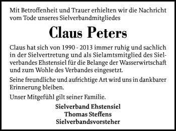 Traueranzeige von Claus Peters von Husumer Nachrichten