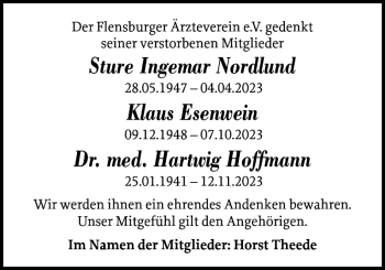 Traueranzeige von Der Flensburger Ärzteverein e.V. gedenkt von Flensburger Tageblatt