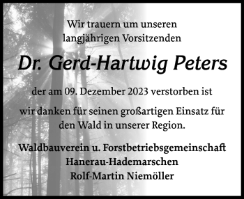 Traueranzeige von Dr. Gerd-Hartwig Peters von Landeszeitung