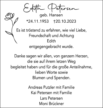 Traueranzeige von Edith Petersen von Sylter Rundschau