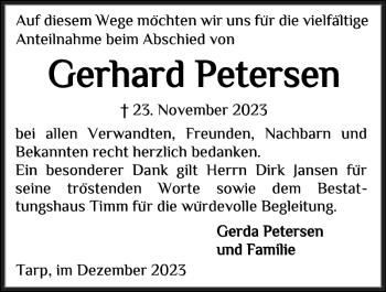 Traueranzeige von Gerhard Petersen von Flensburger Tageblatt