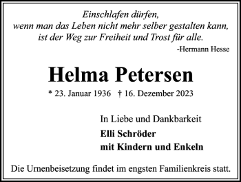 Traueranzeige von Helma Petersen von Schleswiger Nachrichten