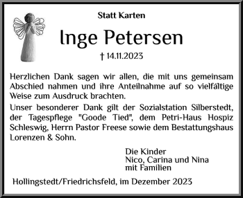 Traueranzeige von Inge Petersen von Schleswiger Nachrichten