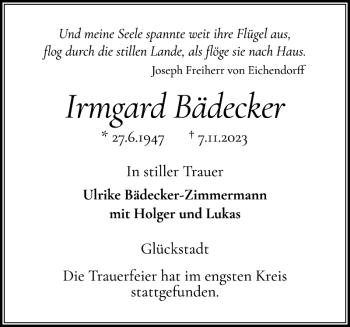 Traueranzeige von Irmgard Bädecker von Norddeutsche Rundschau