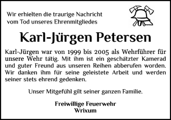 Traueranzeige von Karl-Jürgen Petersen von Der Insel-Bote