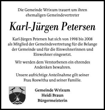 Traueranzeige von Karl-Jürgen Petersen von Der Insel-Bote
