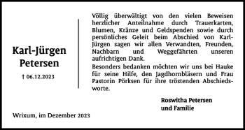 Traueranzeige von Karl-Jürgen Petersen von Der Insel-Bote