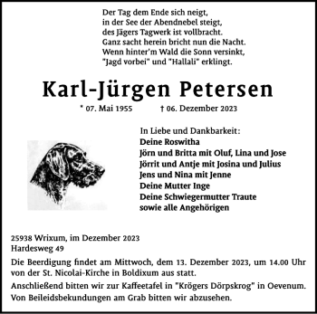Traueranzeige von Karl-Jürgen Petersen von Der Insel-Bote