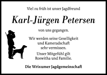 Traueranzeige von Karl-Jürgen Petersen von Der Insel-Bote