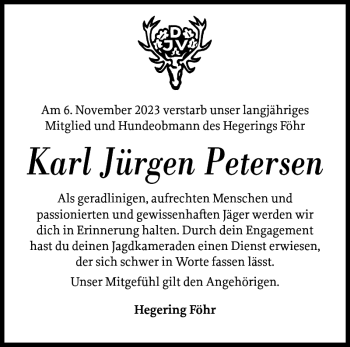 Traueranzeige von Karl Jürgen Petersen von Der Insel-Bote