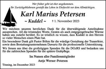 Traueranzeige von Karl Marius Petersen von Husumer Nachrichten