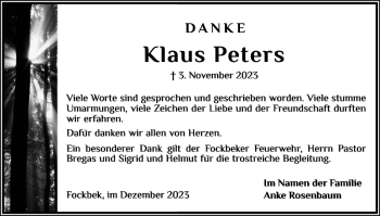 Traueranzeige von Klaus Peters von Landeszeitung