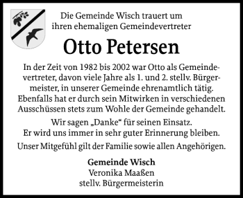 Traueranzeige von Otto Petersen von Husumer Nachrichten