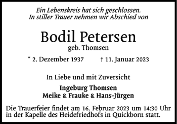 Traueranzeige von Bodil Petersen von Pinneberger Tageblatt