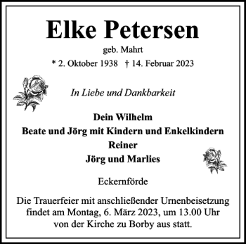 Traueranzeige von Elke Petersen von Eckernförder Zeitung